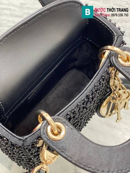 Túi xách Dior Lady mini cao cấp canvas mà đen size 12cm 