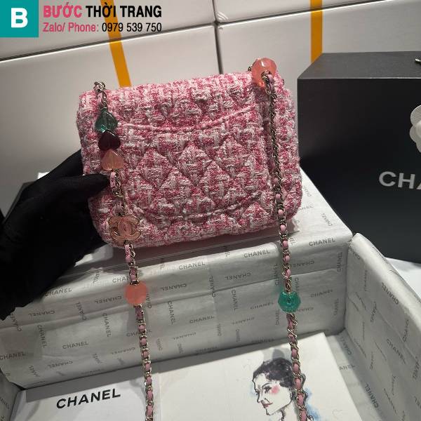 Túi đeo chéo Chanel siêu cấp canvas màu hồng size 16cm