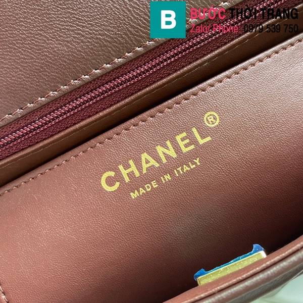 Túi xách nữ Chanel cao cấp da cừu màu nâu size 24cm