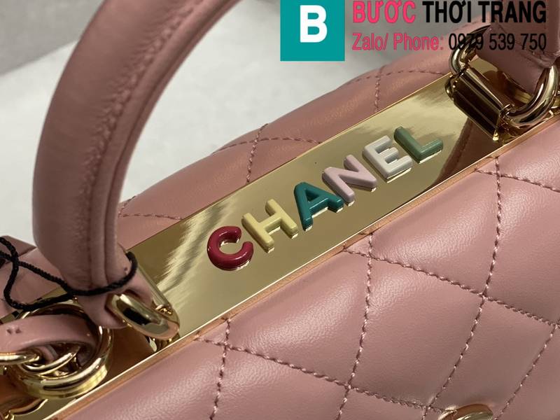Túi xách Chanel Top Handle Flap Bag siêu cấp da cừu màu hồng size 19.5cm 