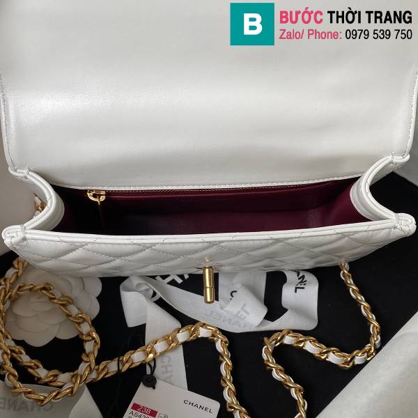 Túi xách Chanel mini flap bag siêu cấp da cừu màu trắng size 20.5cm