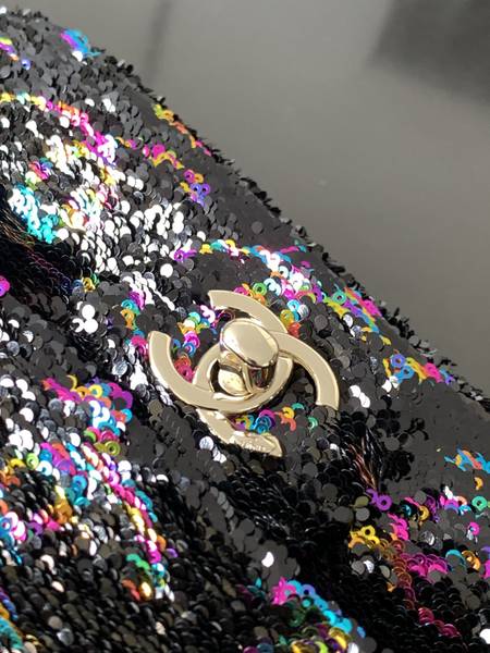Túi xách Chanel Mini CF siêu cấp canvas màu đen ánh tím size 20cm 