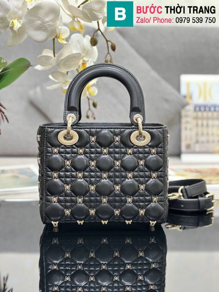 Túi xách xách Dior lady siêu cấp da cừu màu đen size 20cm
