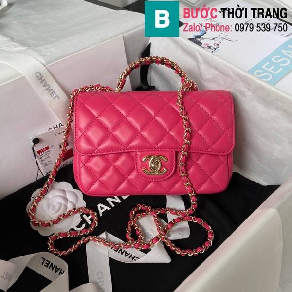 Túi xách Chanel mini cao cấp da cừu hồng size 18cm