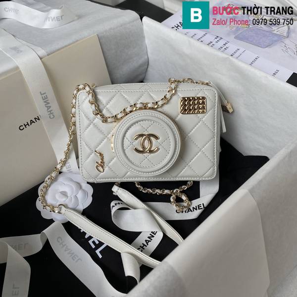 Túi máy ảnh Chanel siêu cấp da cừu màu trắng size 16cm 