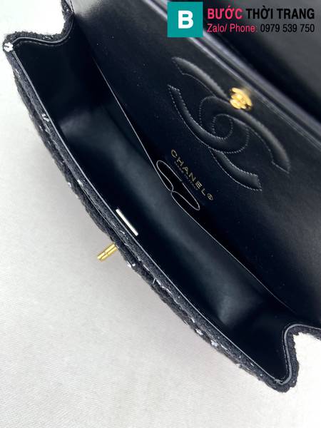 Túi xách Chanel Cf Classic Flap bag siêu cấp canvas màu đen trắng size 25cm 
