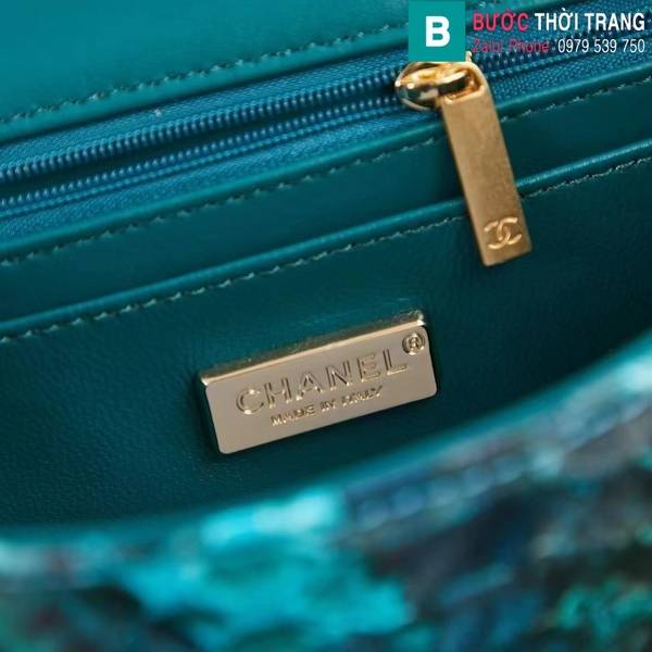 Túi xách Chanel mini cao cấp da trăn màu xanh lá 2 size 20cm