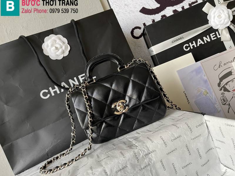 Túi đeo vai Chanel siêu cấp da bê màu đen size 20cm