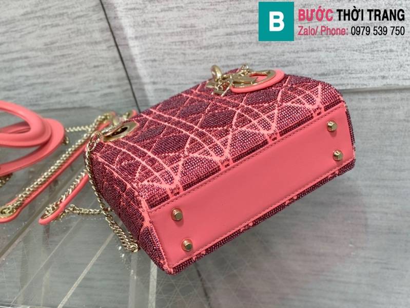 Túi xách Dior Lady cao cấp canvas màu hồng size 17cm 