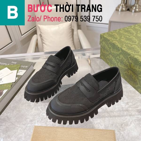 Giày lười nam nữ Gucci Spring&Autumn thêu logo màu đen