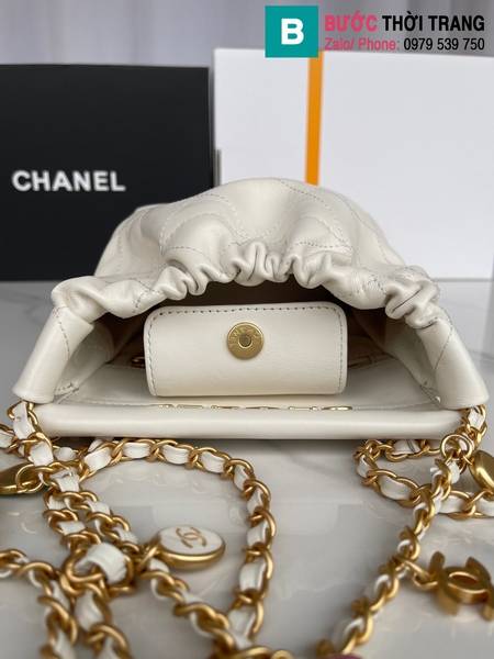 Túi xách Chanel Bucket Small cao cấp da bò màu trắng size 17cm