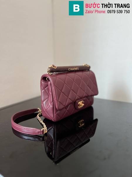 Túi xách Chanel Small Flap With Top Handle cao cấp da cừu màu đỏ thẫm size 21cm