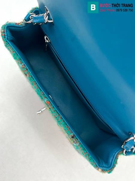Túi xách Chanel Classic Flap Bag siêu cấp canvas màu xanh size 25cm