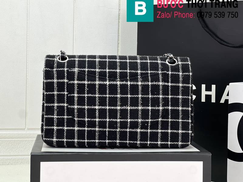 Túi xách Chanel Cf Classic Flap bag siêu cấp canvas màu sọc đen size 25cm