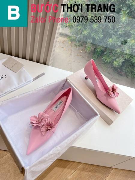 Giày cao gót Jimmy Choo Spring24s đính hoa màu hồng cao 3cm