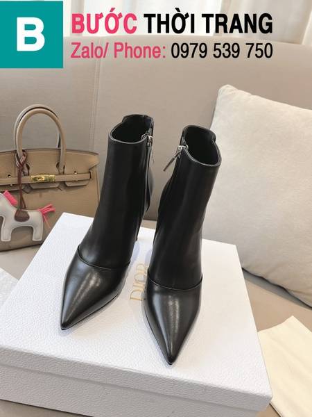 Boot da Dior mũi nhọn kéo khóa màu đen cao 10cm 