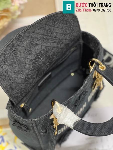 Túi xách Dior Lady cao cấp canvas màu đen size 24cm 
