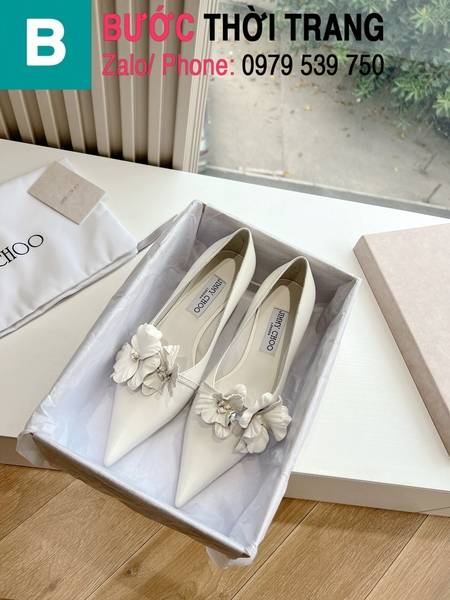 Giày cao gót Jimmy Choo Spring24s đính hoa màu trắng cao 3cm