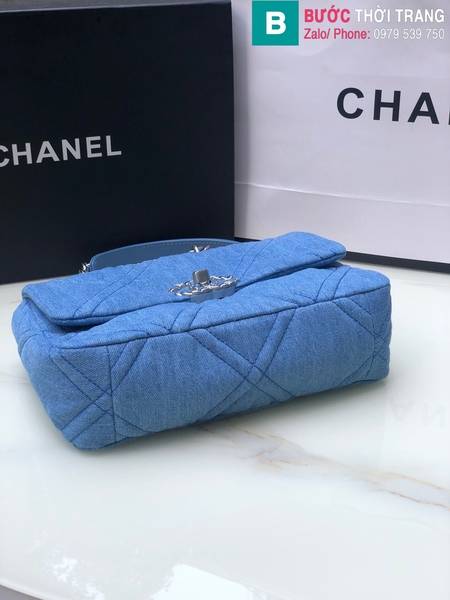 Túi xách Chanel 19 Flap Bag siêu cấp chất liệu canvas màu xanh nước size 26cm