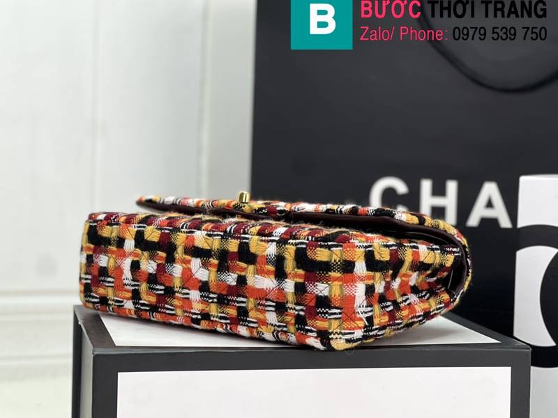 Túi xách Chanel Cf Classic Flap bag siêu cấp canvas màu đỏ cam size 25cm 