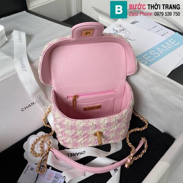 Túi xách Chanel vanity mini cao cấp chất liệu canvas màu hồng size 15cm