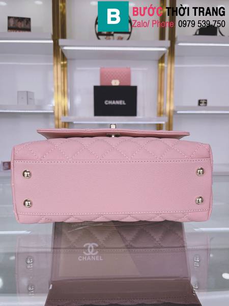 Túi xách Chanel coco handle siêu cấp da bê màu hồng size 24cm 