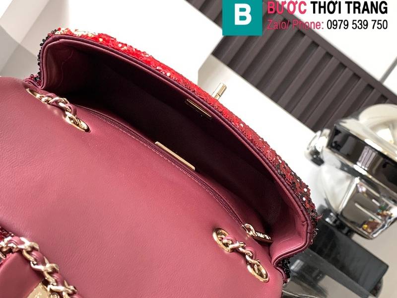 Túi xách Chanel Sequin mini cf cao cấp da cừu màu đỏ size 20cm