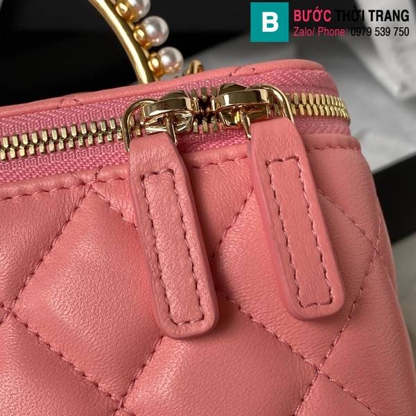 Túi xách Chanel Vanity cao cấp da cừu màu hồng size 17cm 