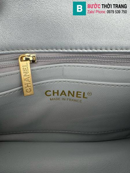 Túi xách Chanel mini siêu cấp da cừu màu xanh xám size 20cm 