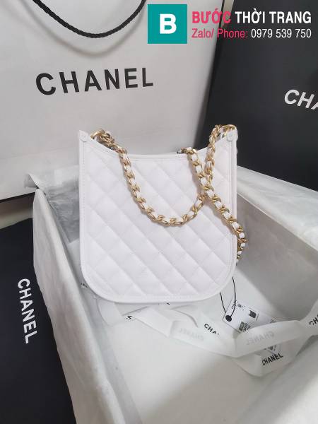 Túi xách Chanel hobo handbag siêu cấp da bê màu trắng size 21cm 