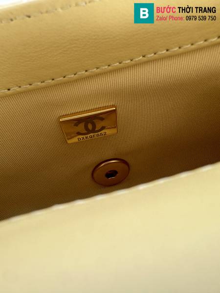 Túi nắp gập Chanel mini siêu cấp da cừu màu vàng size 18cm 