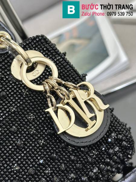 Túi xách Dior Lady mini siêu cấp da cừu màu đen size 12cm 
