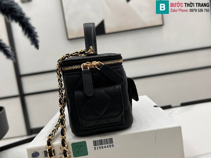 Túi xách Chanel Vanity cao cấp da bê màu đen size 17cm