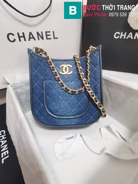 Túi xách Chanel hobo handbag siêu cấp canvas màu xanh size 21cm