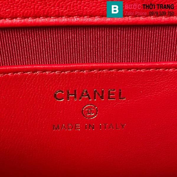 Túi xách Chanel mini cao cấp da cừu màu đỏ size 17.2cm