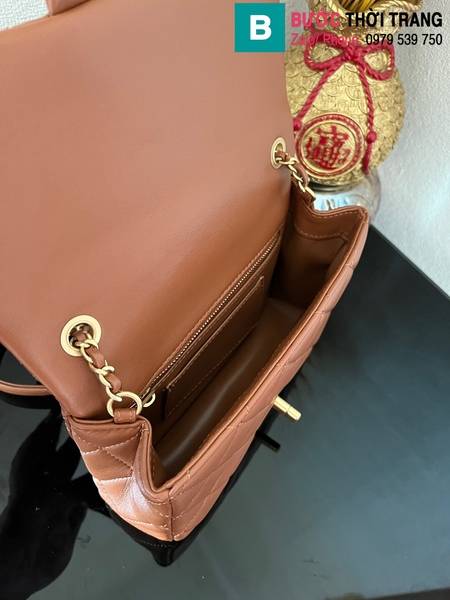 Túi xách Chanel Small Flap With Top Handle cao cấp da cừu màu nâu size 21cm