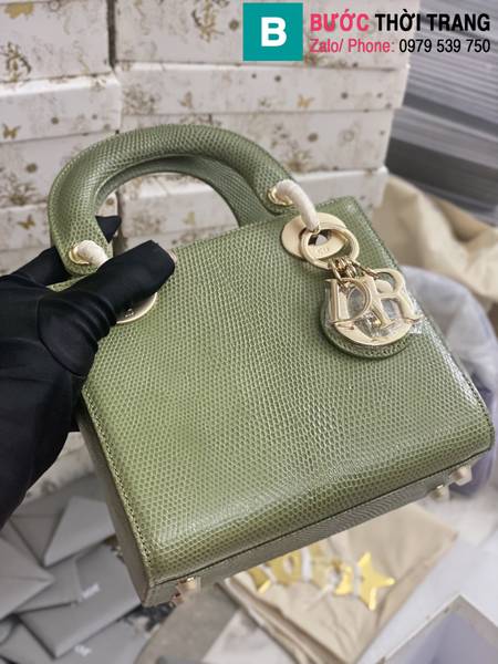Túi xách Dior lady siêu cấp da thăn thằn màu rêu size 17cm 