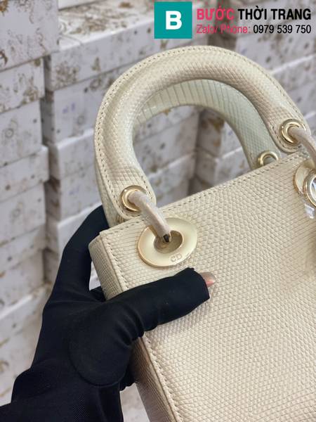 Túi xách Dior lady siêu cấp da thăn thằn màu trắng ngà size 17cm 