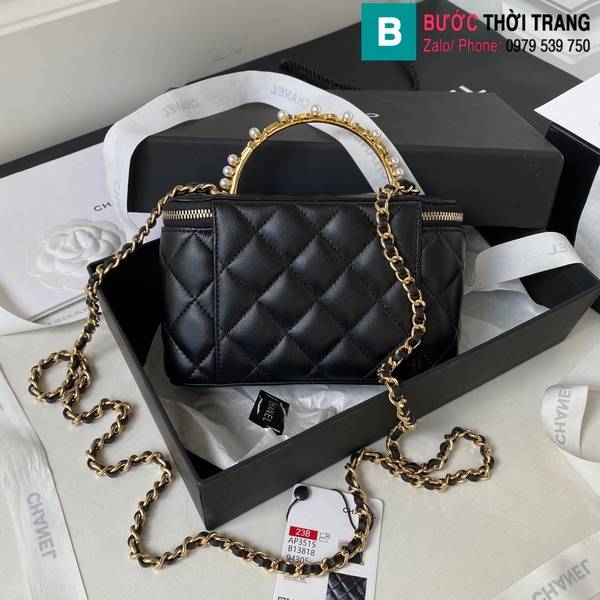 Túi xách Chanel Vanity cao cấp da cừu màu đen size 17cm
