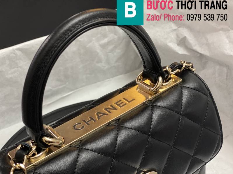 Túi xách Chanel Top Handle Flap Bag siêu cấp da cừu màu đen size 19.5cm 