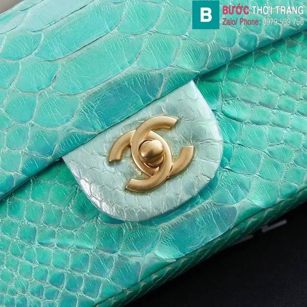 Túi xách Chanel mini cao cấp da trăn màu xanh lá 4 size 20cm