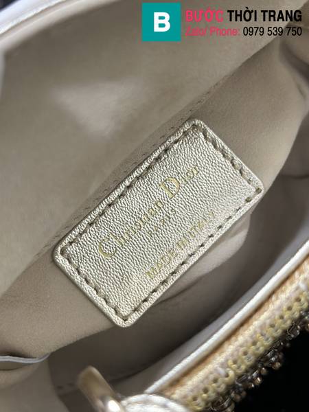 Túi xách Dior Lady mini siêu cấp da cừu màu vàng size 12cm