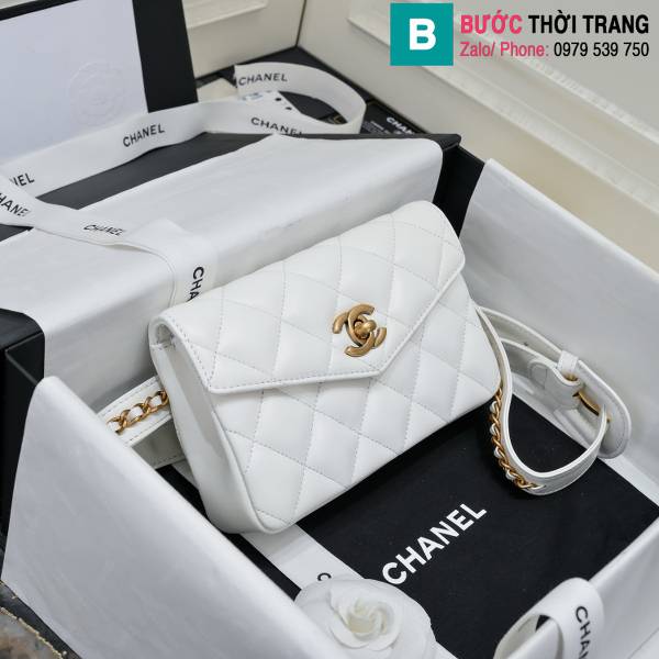 Túi thắt lưng Chanel siêu cấp da cừu màu trắng size 18cm 