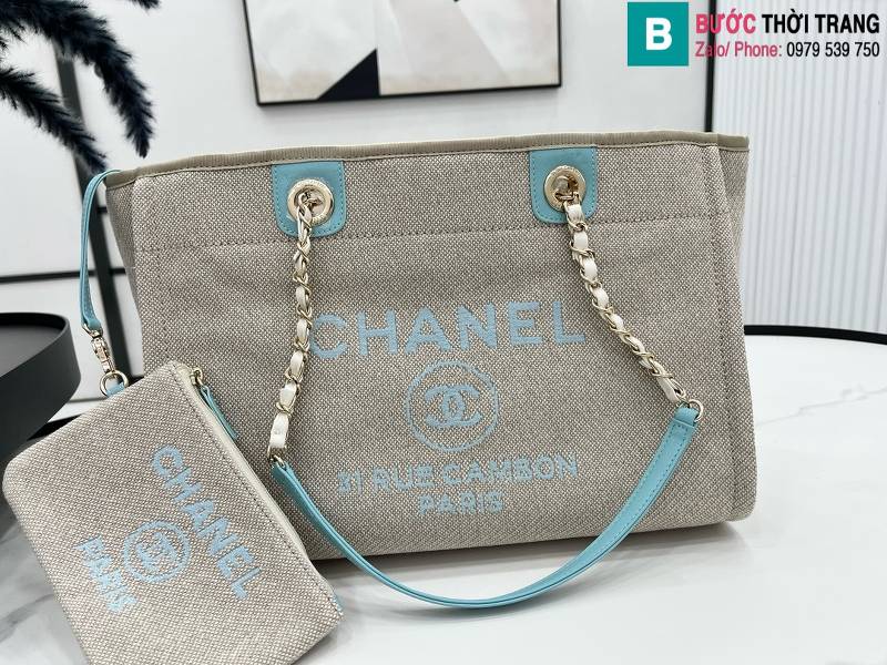 Túi xách Chanel Tote siêu cấp canvas màu ghi size 33cm