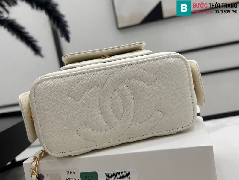 Túi xách Chanel Vanity cao cấp da bê màu trắng size 17cm 