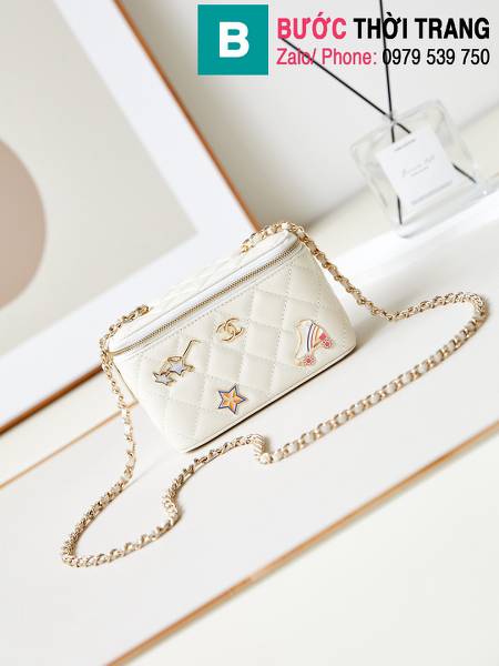 Túi xách Chanel vanity siêu cấp da bê màu trắng size 17cm 