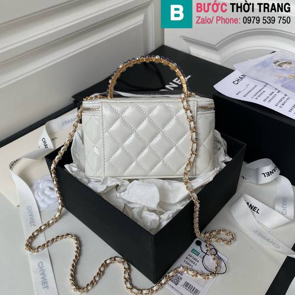 Túi xách Chanel vanity siêu cấp da bò màu trắng size 17cm 