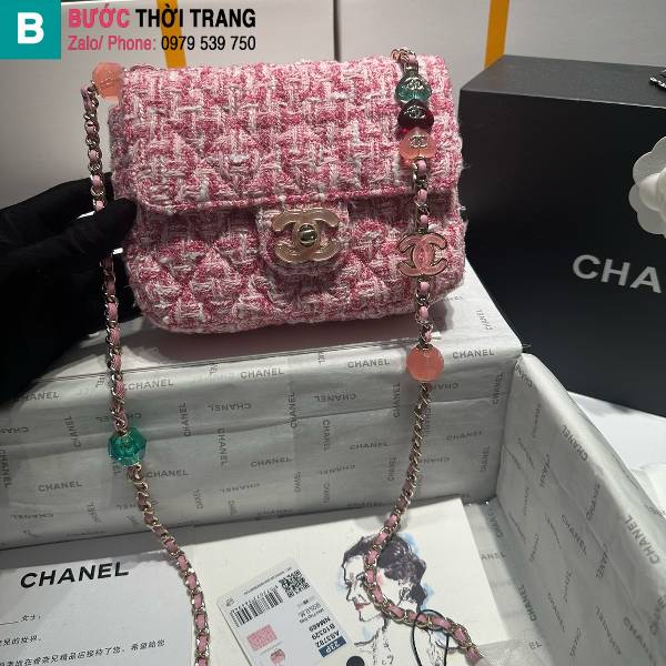 Túi đeo chéo Chanel siêu cấp canvas màu hồng size 16cm