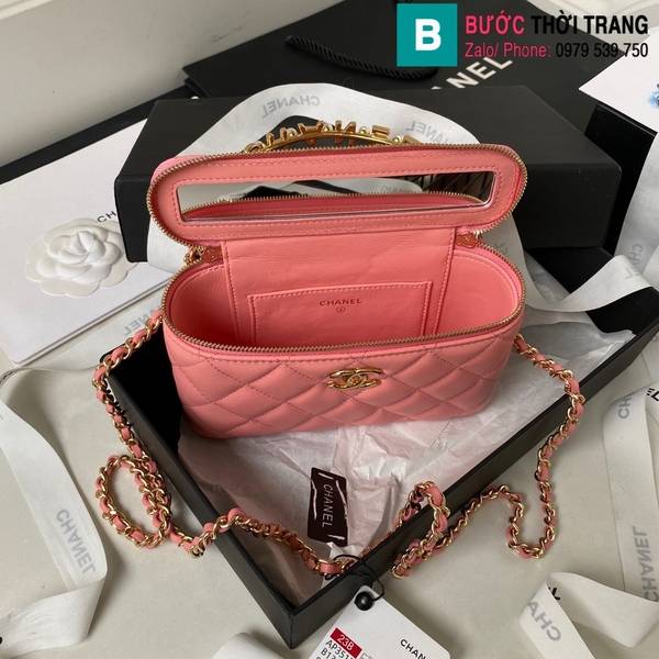 Túi xách Chanel Vanity cao cấp da cừu màu hồng size 17cm 