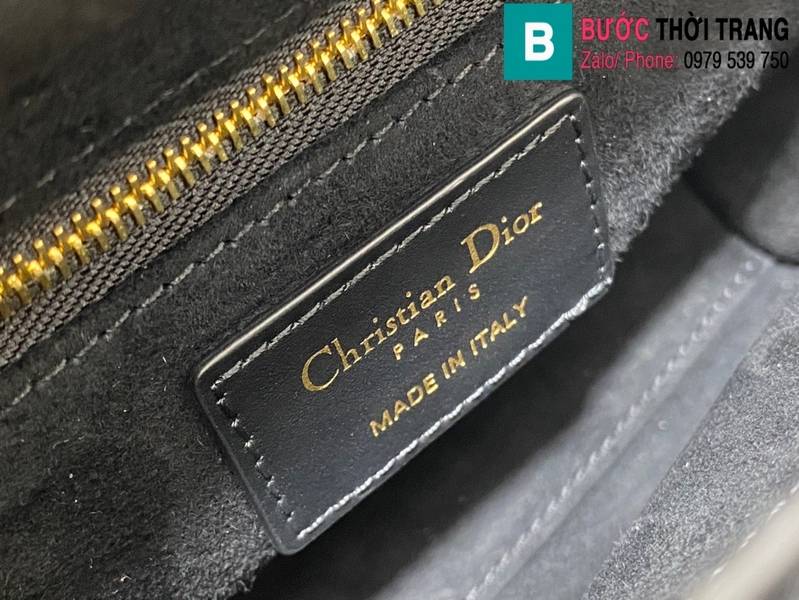 Túi xách Dior Lady cao cấp canvas màu đen size 17cm 